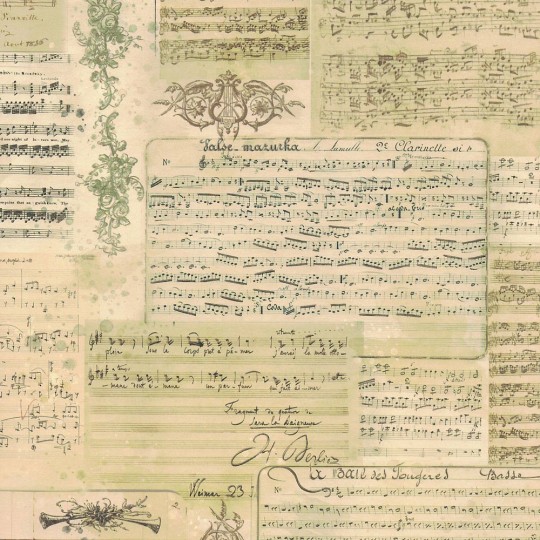 Tea Stained Music and Flourish Collage Italian Paper ~ Kartos Italy